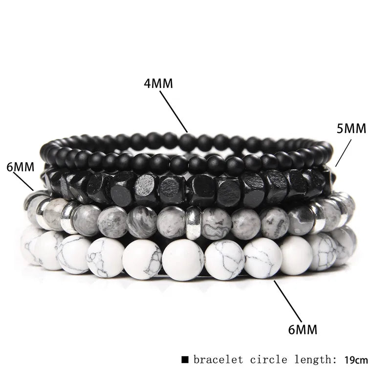 Natural Stone Beads Men Bracelet Multilayer Black Lava Onyx Beads