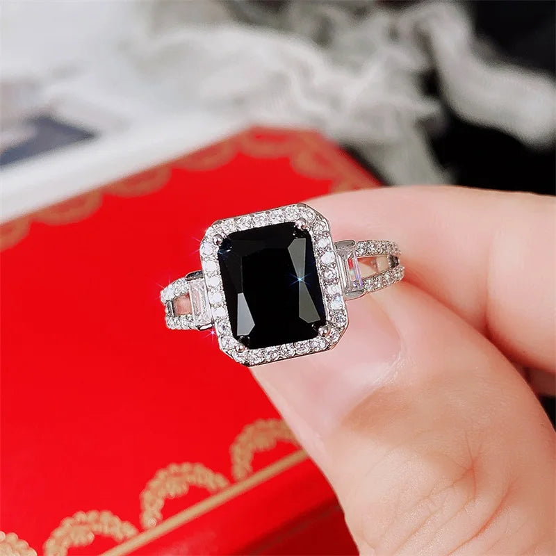 CAOSHI Women/Men Wedding Rings with Black Zirconia Fashionable Jewelry