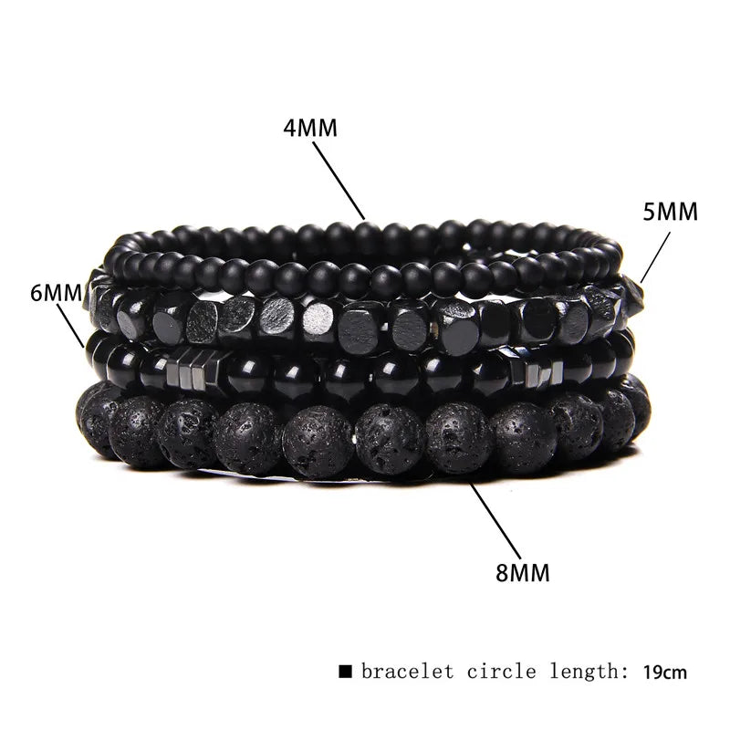 Natural Stone Beads Men Bracelet Multilayer Black Lava Onyx Beads