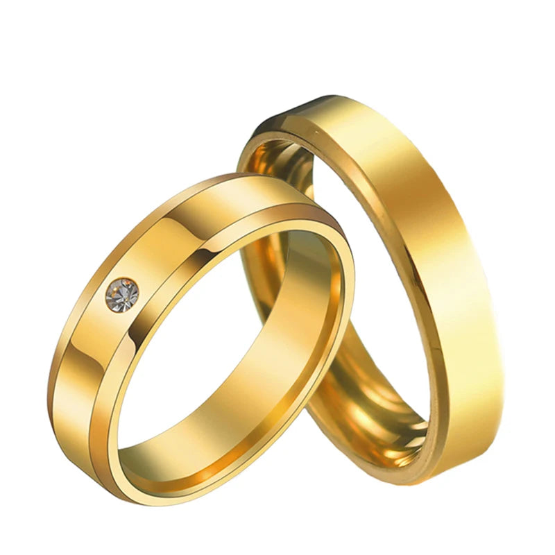 Lovers Gold Color Stainless Steel Simple Women Men Wedding rings