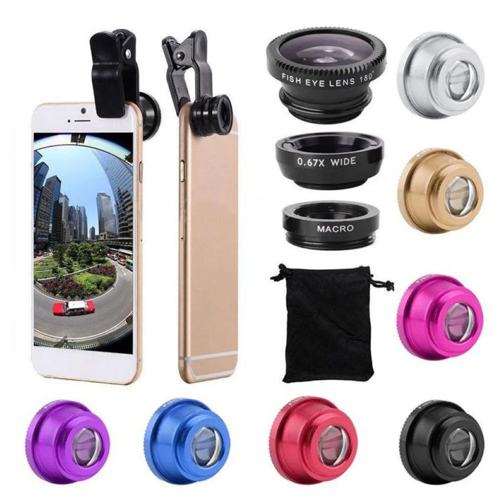 3 in 1 Clip on Universal 0.65X Wide Angle Fisheye Macro Lens for Mobile Phone