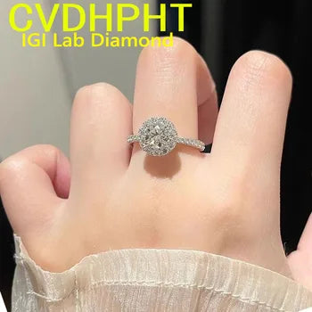 Popular Soild 18K White Gold RingIGI Lab Growing Diamond Ring Round D Color 1 2 3Ct wedding ring Factory sell ﻿ ﻿