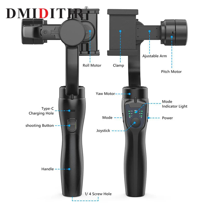 Foldable 3-Axis Gimbal Handheld Stabilizer Selfie Stick Vlog kit