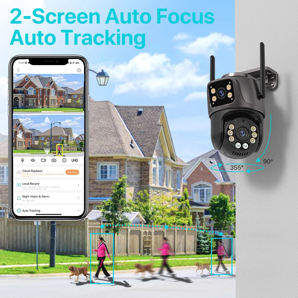 4K 8MP HD Wifi 4MP Dual Lens Dual Screen AI Auto Tracking IP Camera CCTV