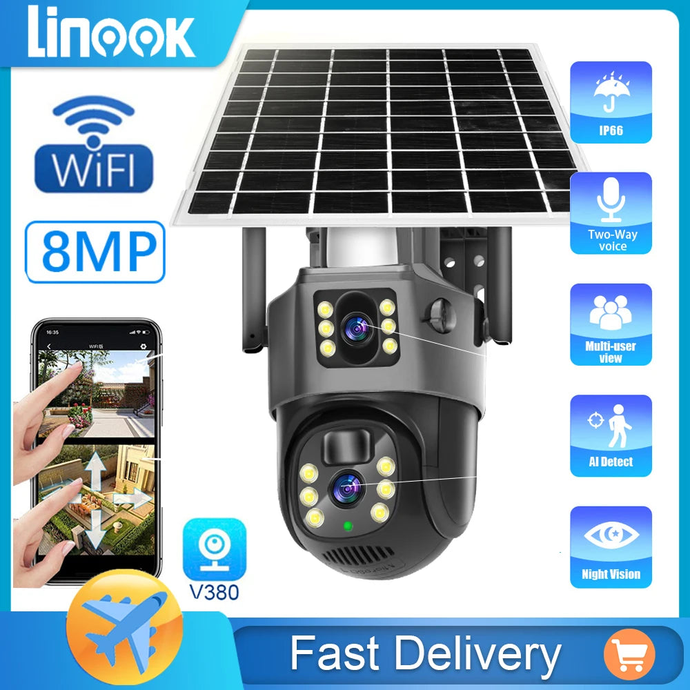 Linook 4K 8MP V380 Pro Solar CCTV Solar WIFI Wireless CCTV Outdoor Camera