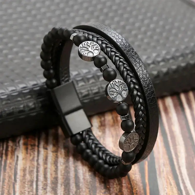 Classic Men's Leather Bracelet New Style Hand-woven Multi-layer Combination