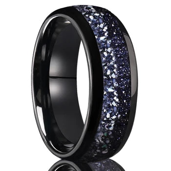 8mm Blue Sandstone Nebula Tungsten Carbide Ring, Men's Wedding Ring Comfortable to Wear, Fashionable Engagement Jewelry Gift
