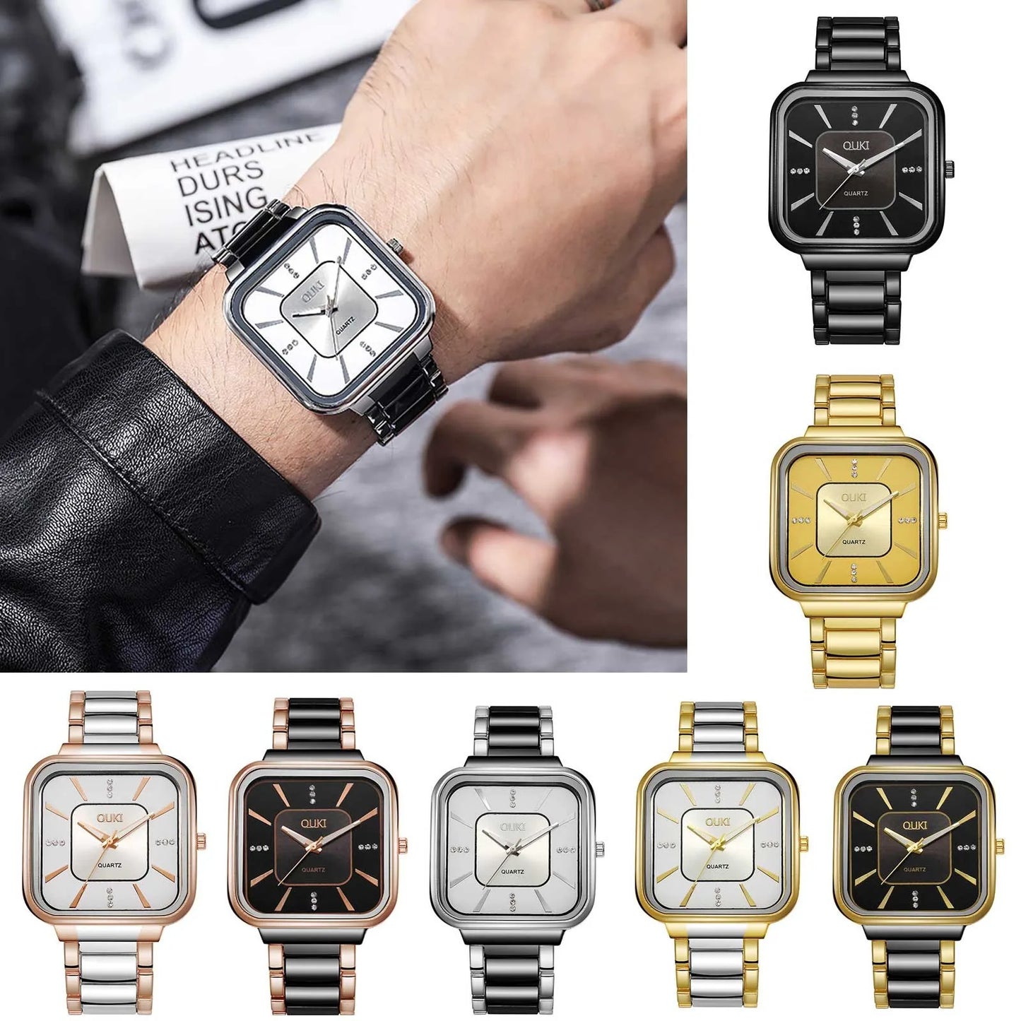 Dress Men's Watches Square Dial Clock Watch Saat Erkek Kol Saati