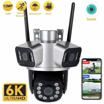 4K 8MP Dual Lens WIFI Camera 2K 4MP Dual Screen PTZ Camera Outdoor Auto Tracking Security Camera Waterproof Surveillance ICSEE