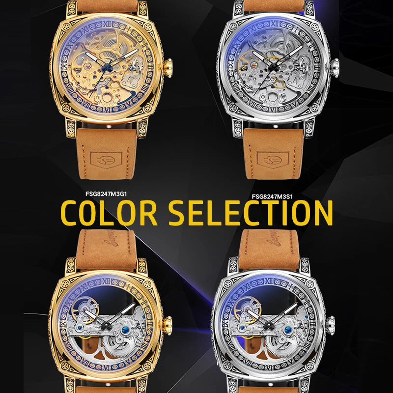 Forsining Top Brands Fashion Business Men Watch Skeleton Flywheel Original