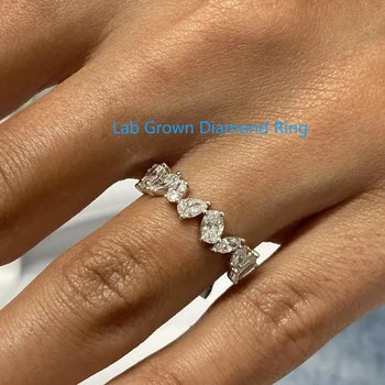Mix Shape HPHT Lab Created Diamond Half Eternity Ring 1.01 Ctw DEF VS-VVS 14k White Gold Wedding Ring For Women