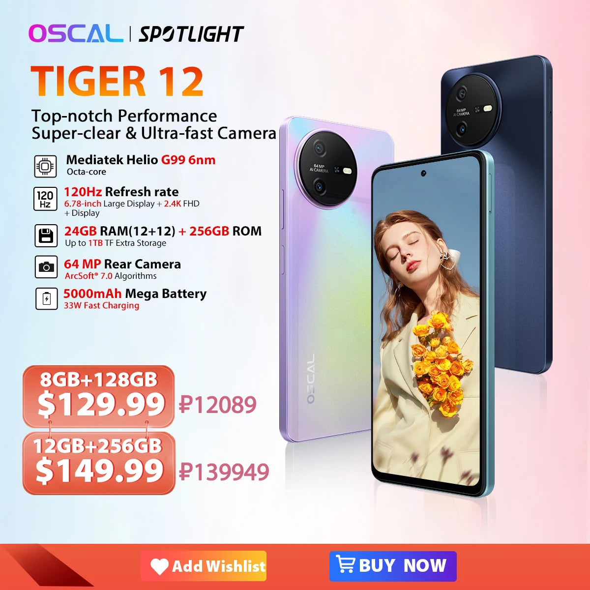 OSCAL TIGER 12 Smartphone Android13 Helio G99 6.78''