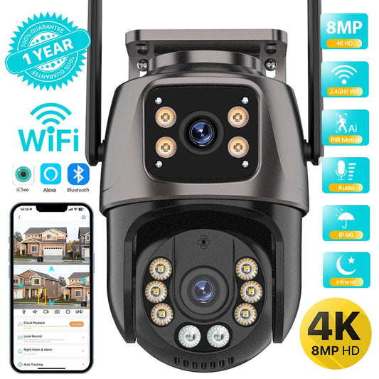 4K 8MP HD Wifi 4MP Dual Lens Dual Screen AI Auto Tracking IP Camera CCTV