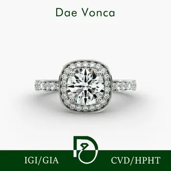 18K White Gold Halo Diamond Engagement Ring Round Lab Grown Diamond D Color VS/VVS Clarity Genuine Diamond Ring For Women
