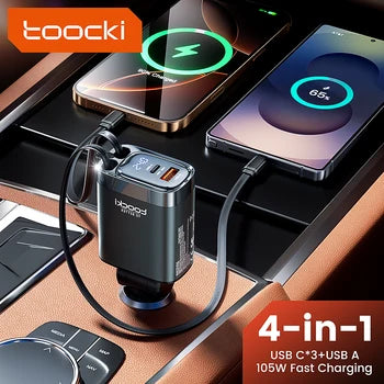 Toocki 105W 4-in-1 Digital Display Car Charger – All-in-One Power for Life on the Go