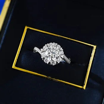 Elegant Real 1.2ct D Color Moissanite Diamond Ring 925 Sterling Silver Party Wedding Band Rings for Women Engagement Jewelry