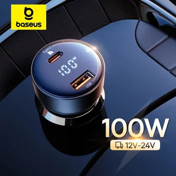 Baseus PD 100W Car Charger – Ultra-Fast Power for Every Drive