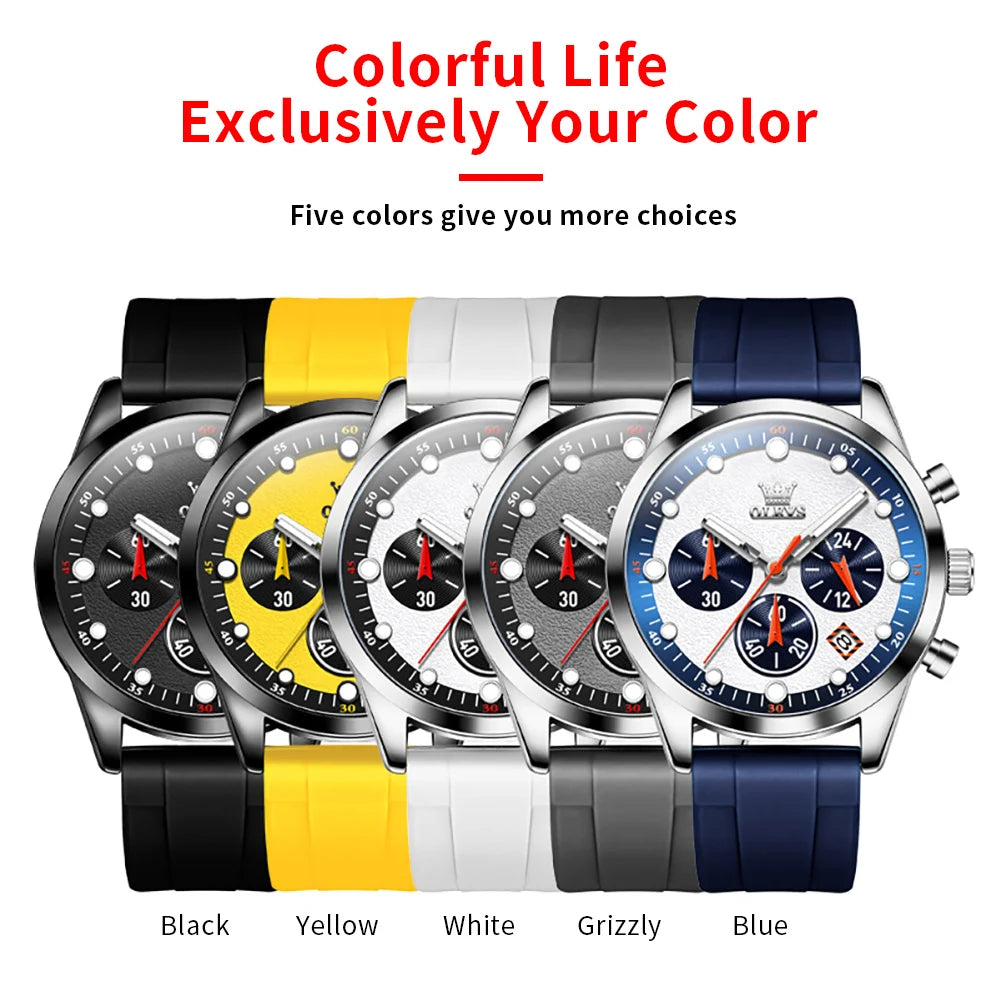 OLEVS Sports Men Quartz Watch Original Silicone Strap