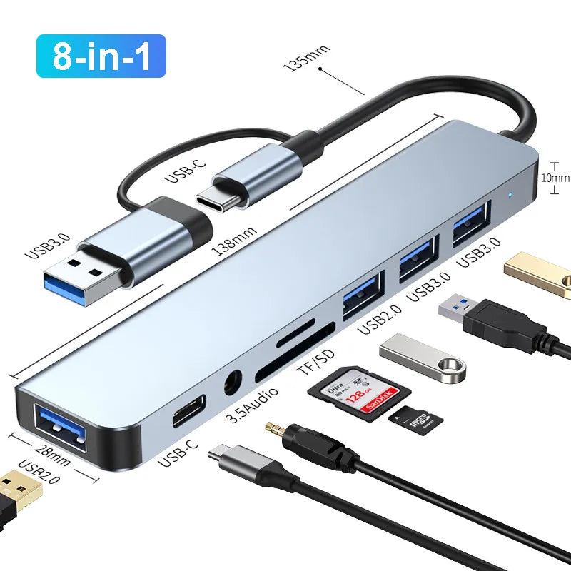 8-IN-2 USB HUB 3.0 USB C HUB Dock Station 5Gbps