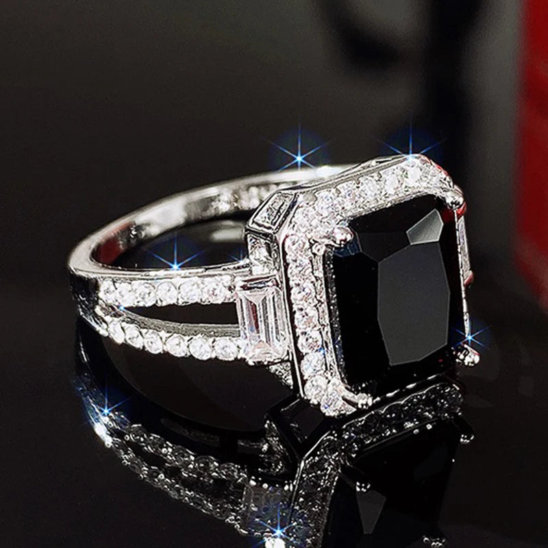 CAOSHI Women/Men Wedding Rings with Black Zirconia Fashionable Jewelry